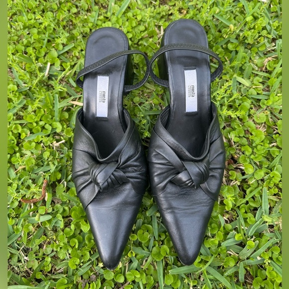 Miista Shoes - Miista black leather heeled slingback pointed shoes Size 8.5